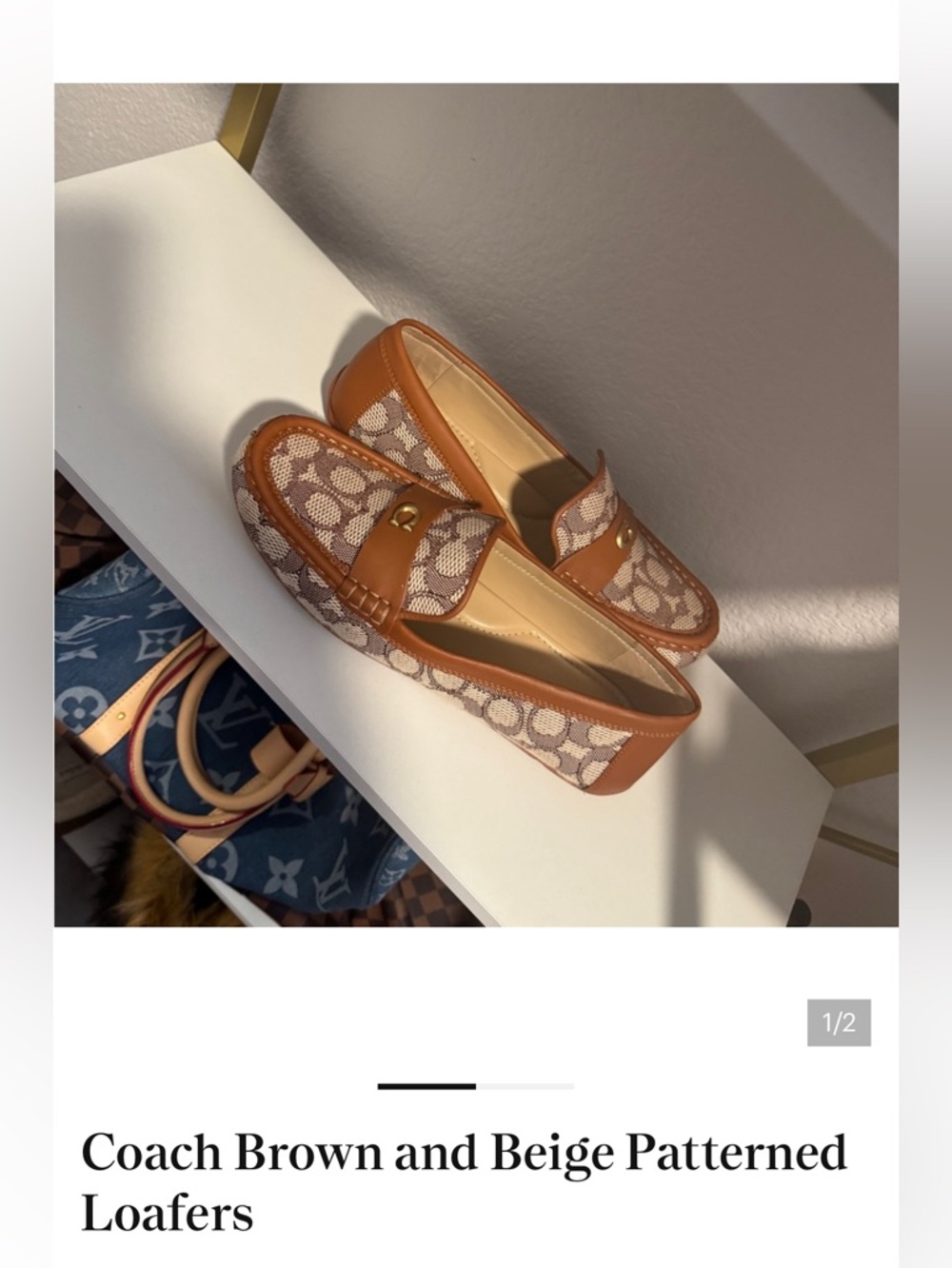 Coach Brown & Beige Signature Canvas Penny Loafers